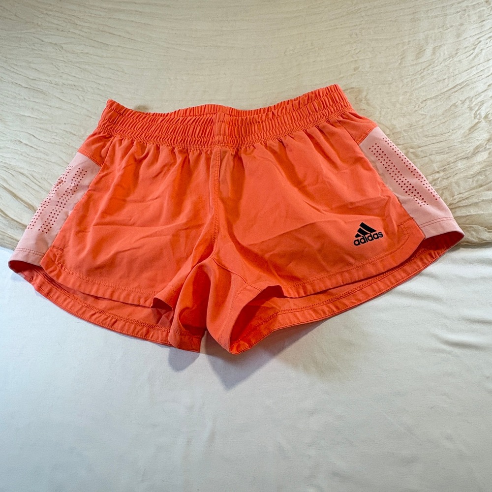 Adidas Womens Lightweight Elastic Waist Orange Neon Running Shorts Size XS